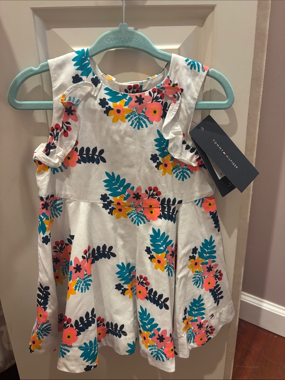 Tommy Hilfiger White Floral Print Ruffle-Sleeve Dress
